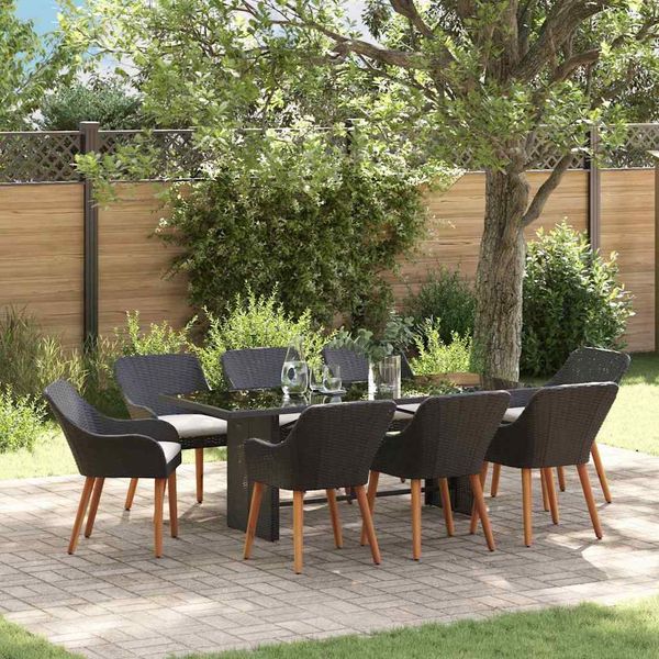 vidaXL Garten Essgruppe mit Kissen 9 pcs Schwarz Poly-Rattan 3261622