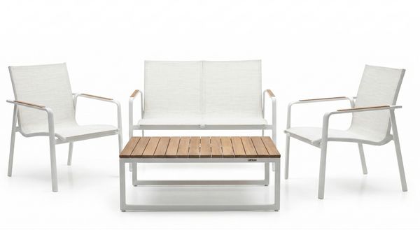Kettler 'Diamond' Lounge Set mit 2x Sessel, Bank & Loungetisch, Weiß
