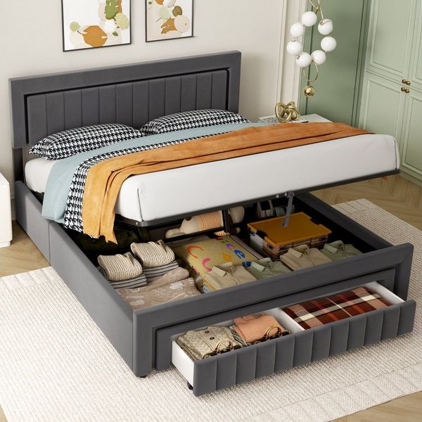 HAUSS SPOLE Polsterbett als Einzelbett und Doppelbett erhältlich,Stauraumbett mit Schubladen (160×200 Doppelbett Boxspringbett Jugendbett mit Stauraum und Lattenrostkonstruktion), Funktionbett mit Lattenrostkonstruktion,mit Matratze