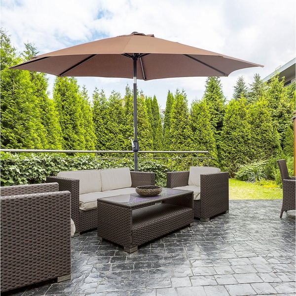 Outsunny Sonnenschirm Marktschirm mit Handkurbel, LxB: 295x295 cm, Gartenschirm, Knickschirm, Stahl, 180,m² Polyester, Braun, Ø2,95 x 2,5 m