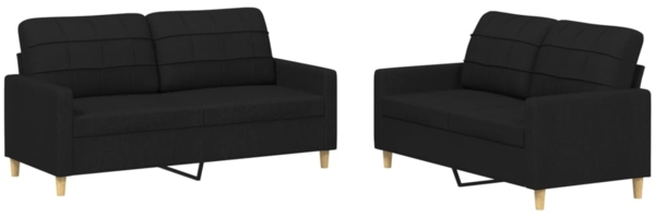 vidaXL 2-tlg. Sofagarnitur mit Kissen Schwarz Stoff 3201278