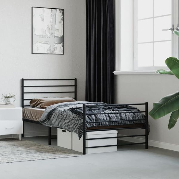 vidaXL Bettgestell mit Kopf- und Fußteil Metall Schwarz 100x200 cm 352332