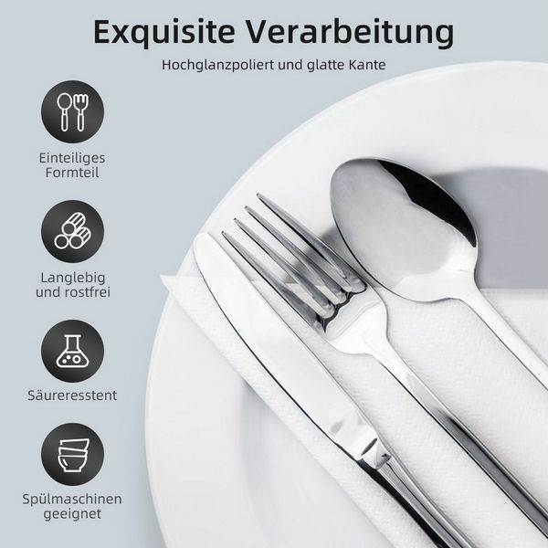 Simloveve Besteck-Set 48 teilig Besteck Set für 12 Personen, Besteckset mit Gehämmert Griff, Edelstahl, Essbesteck Set inkl Messer, Gabel, Löffel, Spülmaschinenfest, Rostfrei