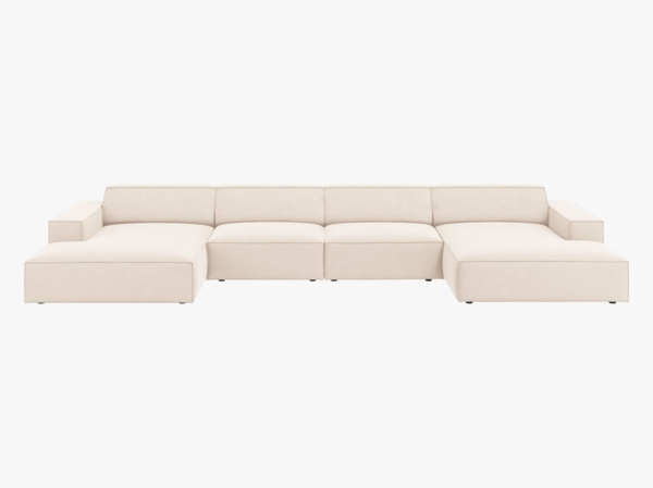 Micadoni 'Jodie' 6-Sitzer-Sofa, Panorama, Samtstoff, Beinfarbe Black Plastic, Helles Beige