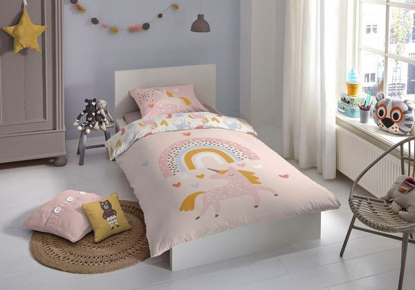 good morning Kinderbettwäsche Unilove Bettwäsche-Set, Renforcé, 2 teilig, bedruckt mit Einhorn