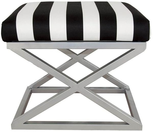 Atelier Del Sofa Stylish Pouffe with Metal Frame, 50 cm Width, 42 cm Height, 40 cm Depth | 100% Polyester Babyface Fabric | Elegant Silver, White & Black Design for Modern Spaces