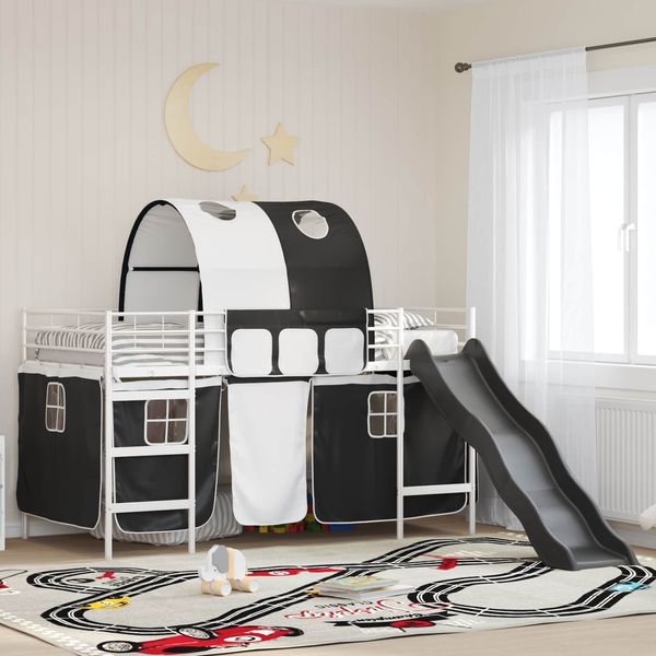 vidaXL Kinder-Etagenbett Weiß und Schwarz 90 x 200 cm Metall 42020853