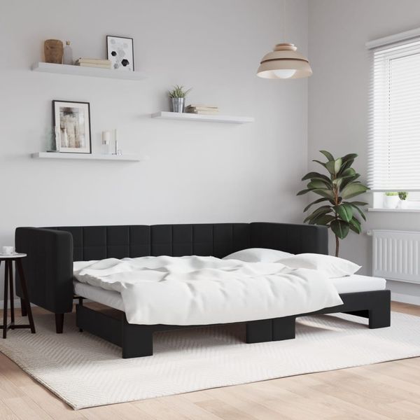 vidaXL Tagesbett Ausziehbar Schwarz 90x200 cm Samt 3196695