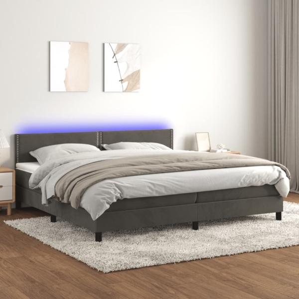 vidaXL Boxspringbett mit Matratze & LED Samt Dunkelgrau 200 x 200 cm, Härtegrad: H2 [3134364]