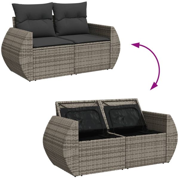 vidaXL 7-tlg. Garten-Sofagarnitur mit Kissen Grau Poly Rattan 3327231 Bild 7