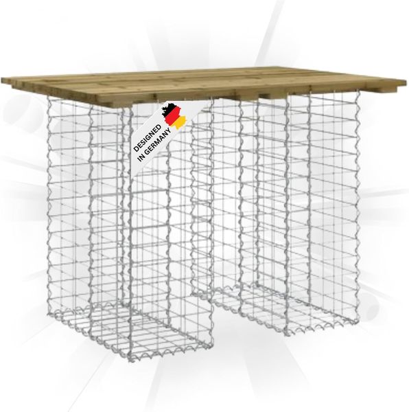 Gartenbank Gabionen TELLE aus Stahl 100x70x72cm Kiefernholz Braun, 25cm Gabionenbreite Gabionenbank Gartentisch aus Gabionen Steinkorb Gabionengitter Ziergabione Drahtkorb befüllbar