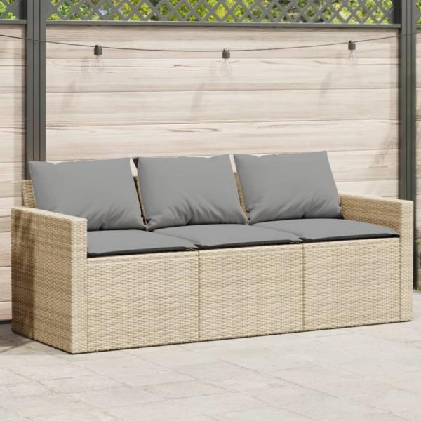 vidaXL Gartensofa mit Kissen 3-Sitzer Beige Poly Rattan 366345