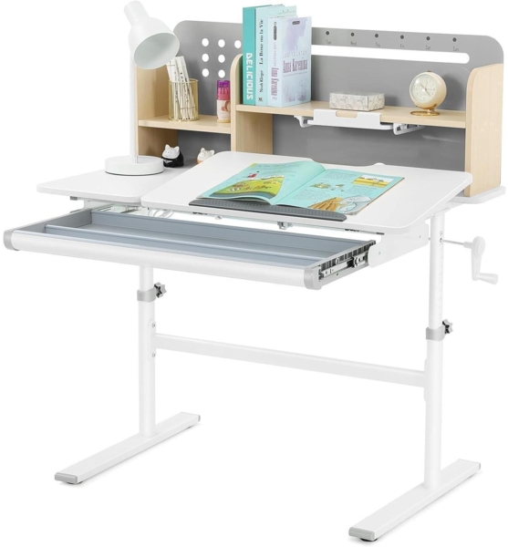 JOYLDIAS Höhenverstellbarer Kinderschreibtisch mit Bücherregale, Neigbare