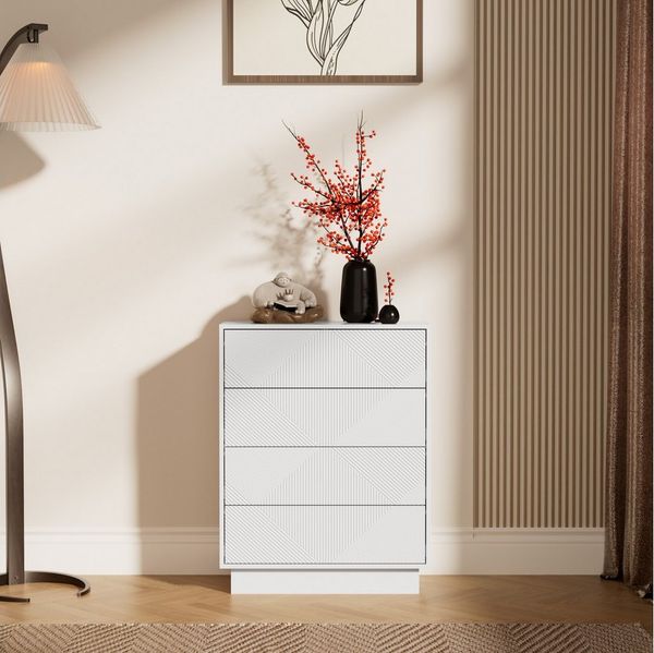 UEV Kommode mit 4 Schublanden, Sideboard, Schubladenschrank, Schmal kommode (Sideboard für Wohnzimmer Schlafzimmer Büro Flur, Mehrzweckschrank aus Holz Beistellschrank allzweckschrank), Drucköffner/ Push to open Schubladen Aufbewahrungskommode