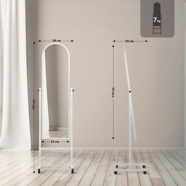 CLP Standspiegel Evoir mit Laufrollen neigbar und 360 Grad drehbar,weiß Bild 2