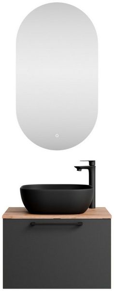 Planetmöbel Badmöbel-Set Astra, (Badezimmer Möbel im modernen Design, 3-St), Waschtisch 60cm und Waschbecken schwarz & Spiegel