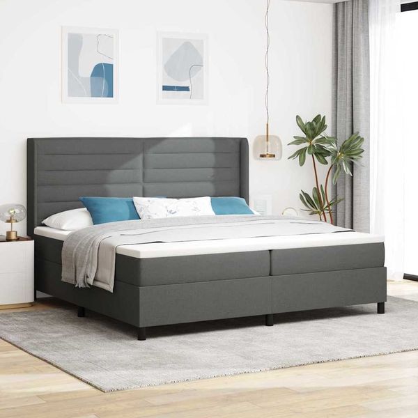 vidaXL Boxspringbett mit Matratze Dunkelgrau 200 x 200 cm Stoff 3341603