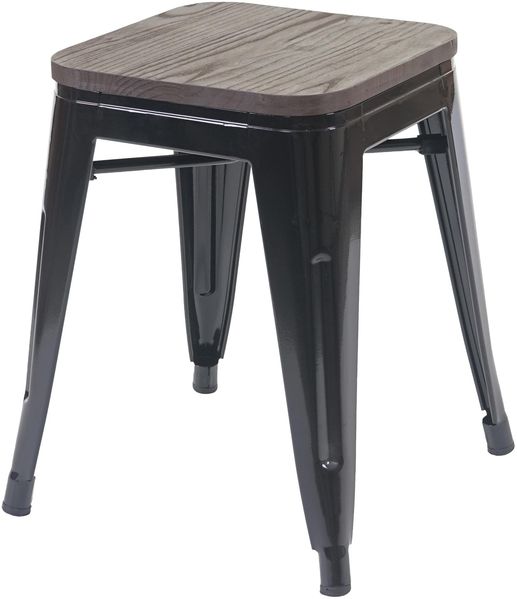 Hocker HWC-A73 inkl. Holz-Sitzfläche, Metallhocker Sitzhocker, Metall Industriedesign stapelbar ~ schwarz