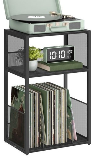 VASAGLE Beistelltisch, Plattenspieler-Ständer mit 3 Etagen, Holz / Stahl, Ebenholzschwarz, 30 x 43 x 69 cm