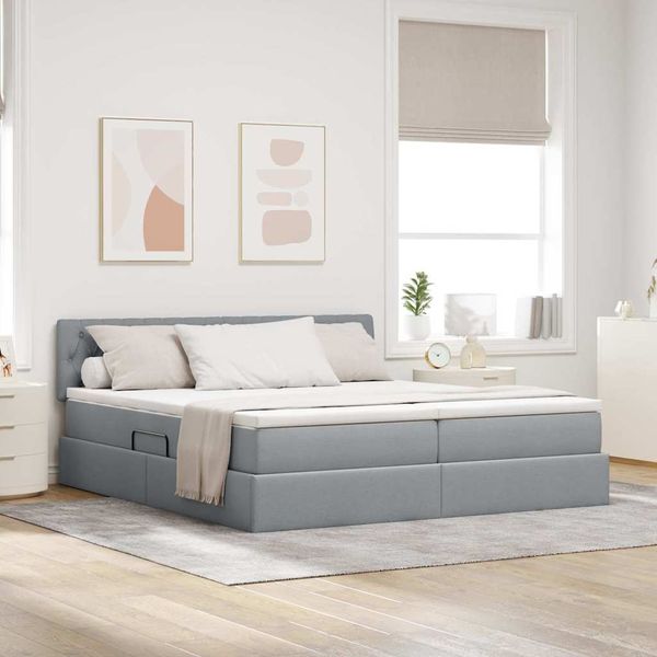 vidaXL Aufbewahrungsbett mit Matratze Hellgrau 200 x 200 cm Kunstleder 3370943