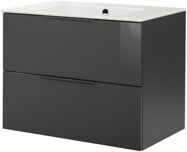 Fackelmann LUNA Badmöbel, 80 cm breit, Schwarz/Anthrazit, Keramik