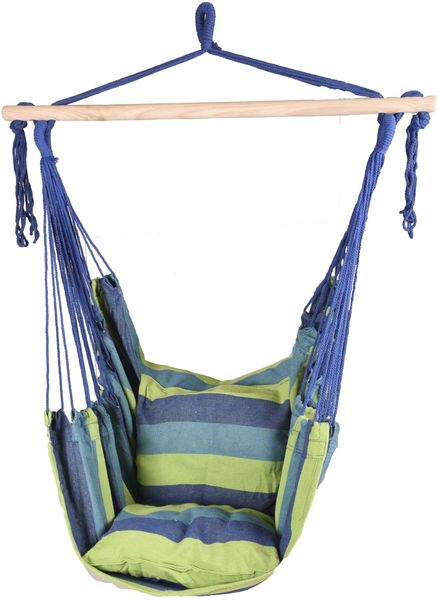 Hängesessel MAINZ mit 2 Kissen Grün Holz | Hängesitz Aufhängung Indoor Outdoor Schlafzimmer/Garten