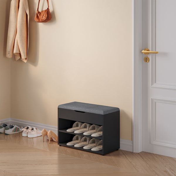 Schuhbank Gentofte 60x30x46cm Schwarz/Grau en. casa