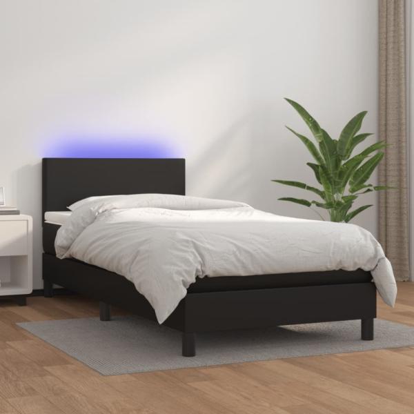 vidaXL Boxspringbett mit Matratze & LED Schwarz 100x200 cm Kunstleder 3134087