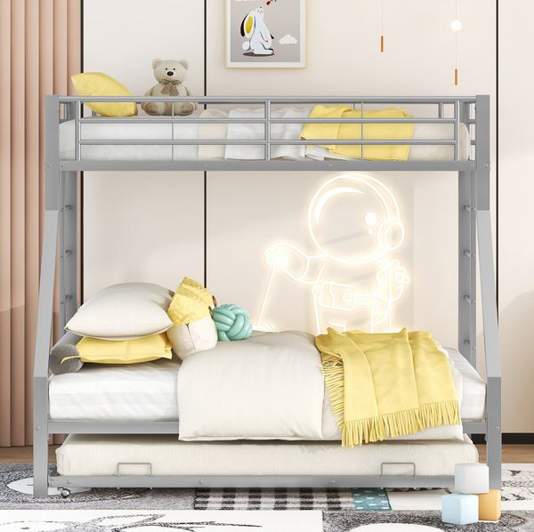 Bett 90(140)x200 cm aus Metall mit Ausziehbett und Leitern – platzsparend und stabil