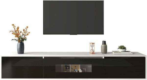 TV-Schrank 180 cm Schwarz Weiß Hochglanz mit LED Beleuchtung 16 Farben 4 Modi, Lowboard mit geriffelter Tür Bild 10