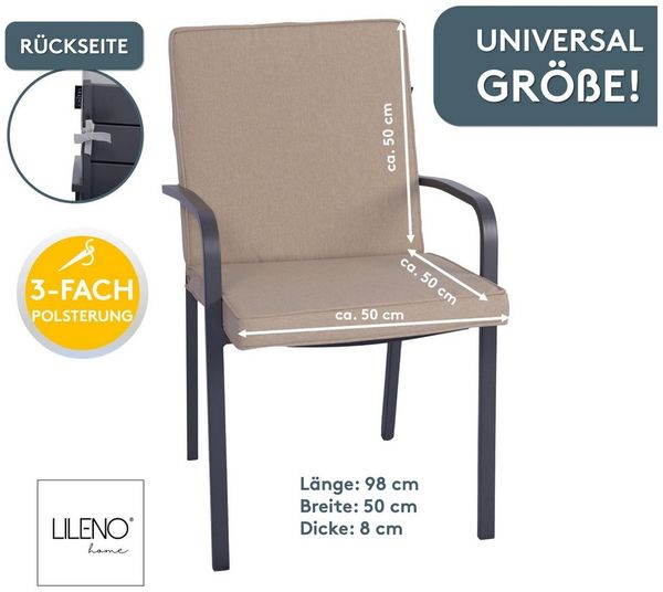 LILENO HOME Polsterauflage Niedriglehner, bequeme Sitzauflage für Gartenmöbel, Stuhlkissen, (1er Set), Gartenstuhl Auflage in Taupe, Sitzpolster waschbar