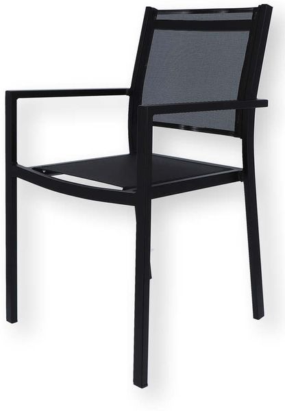 Stuhl Aria aus Aluminium und Textilene, stapelbar, modern für Outdoor, schwarz