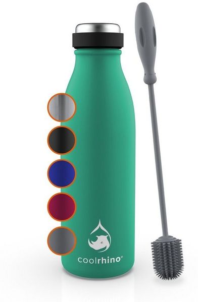 coolrhino Isolierflasche rhinoTherm2 Edelstahl Trinkflasche 500 ml / 1 liter, Thermosflasche BPA frei mit Reinigungsbürste, Spülmaschinenfest