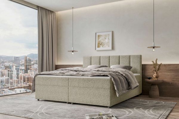 99rooms Bergamo Boxspringbett Webstoff MALMO_NEW Beige 200x200 cm Schaum Topper 3,5 cm