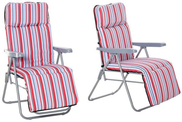 Outsunny Gartenliege Liegestuhl Set mit Kissen, Gartenliege, 2 St, Sonnenliege, Stahl Polyester Rot 60 x 75 x 102 cm