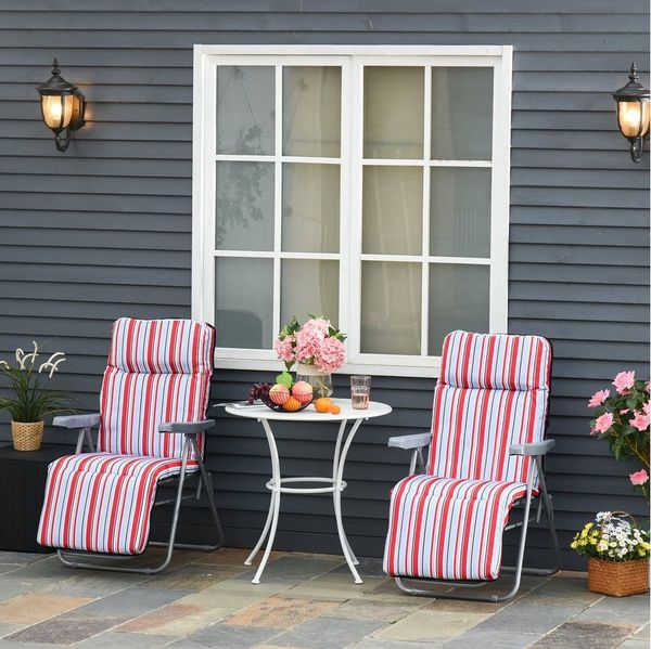 Outsunny Gartenliege Liegestuhl Set mit Kissen, Gartenliege, 2 St, Sonnenliege, Stahl Polyester Rot 60 x 75 x 102 cm