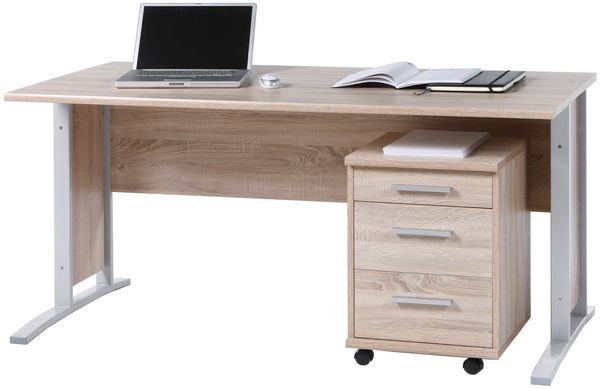 Schreibtisch >Clermont< in Sonoma-Eiche aus Metall - 150x73x70cm (BxHxT)