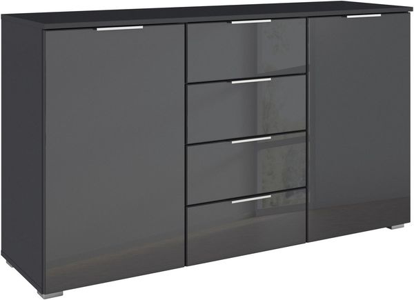 OTTO home Kombikommode Sideboard Kombikommode Schubladenkommode AGORDO mit Glasfront (in zwei Griff-Farben, Breite 120 cm), vier große Schubladen, mit insgesamt 4 Einlegeböden MADE IN GERMANY