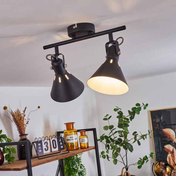 »Pratomagno« moderne Deckenlampe aus Metall in Schwarz/Weiß m. verstellbaren Strahlern, Leuchte im Retro/Vintage-Design mit Lichteffekt, 2-flammig, 2 x E14 max. 40 Watt, LED geeignet Bild 4