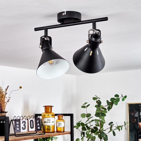 »Pratomagno« moderne Deckenlampe aus Metall in Schwarz/Weiß m. verstellbaren Strahlern, Leuchte im Retro/Vintage-Design mit Lichteffekt, 2-flammig, 2 x E14 max. 40 Watt, LED geeignet Bild 1