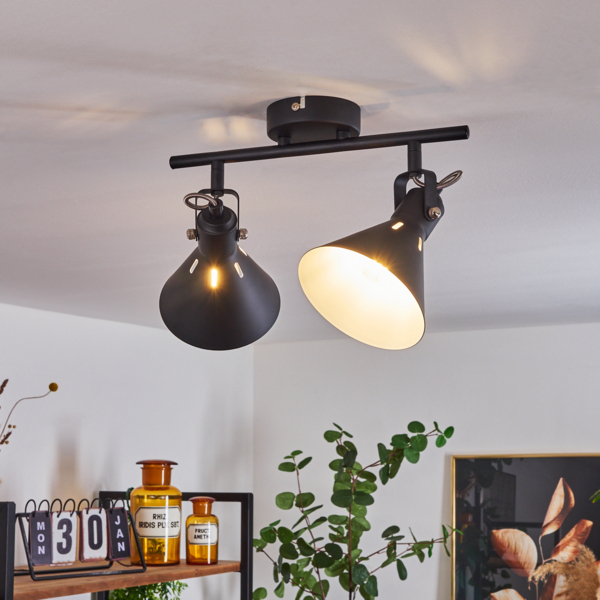 »Pratomagno« moderne Deckenlampe aus Metall in Schwarz/Weiß m. verstellbaren Strahlern, Leuchte im Retro/Vintage-Design mit Lichteffekt, 2-flammig, 2 x E14 max. 40 Watt, LED geeignet Bild 6