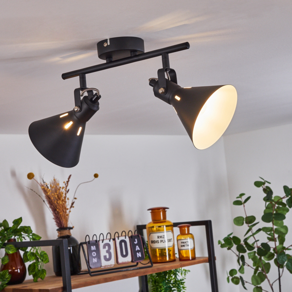 »Pratomagno« moderne Deckenlampe aus Metall in Schwarz/Weiß m. verstellbaren Strahlern, Leuchte im Retro/Vintage-Design mit Lichteffekt, 2-flammig, 2 x E14 max. 40 Watt, LED geeignet Bild 8