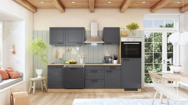 Flex-Well Küche ROMEO & JULIA, im Landhaus-Stil, Breite 280 cm, wahlweise mit E-Geräten und Spüle in edelstahl oder schwarz