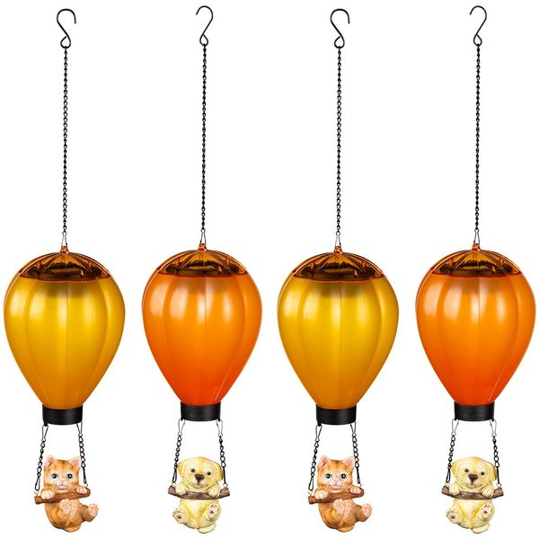 4x LED Solar, Hängelampe, Hund Katze, Heißluftballon, H 49 cm