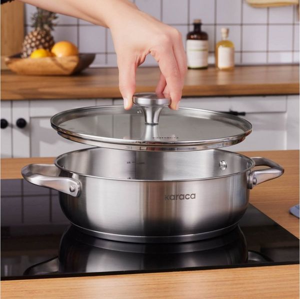 Karaca Kasserolle Karaca Elite Edelstahl-Kasserolle Flach 24 cm 3 L