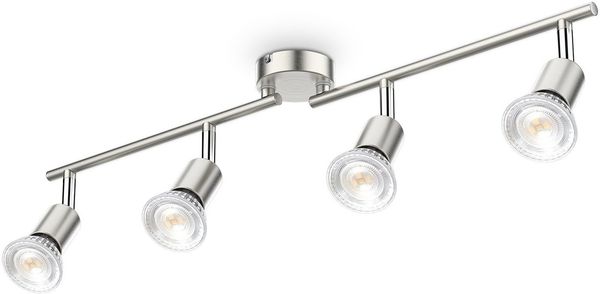 B.K.Licht Deckenleuchte LED Deckenlampe 4x 5W IP20 4.000K - BKL1407, LED wechselbar, Neutralweiß, 4-flammig GU10 4x 400lm dreh- schwenkbar Matt-Nickel