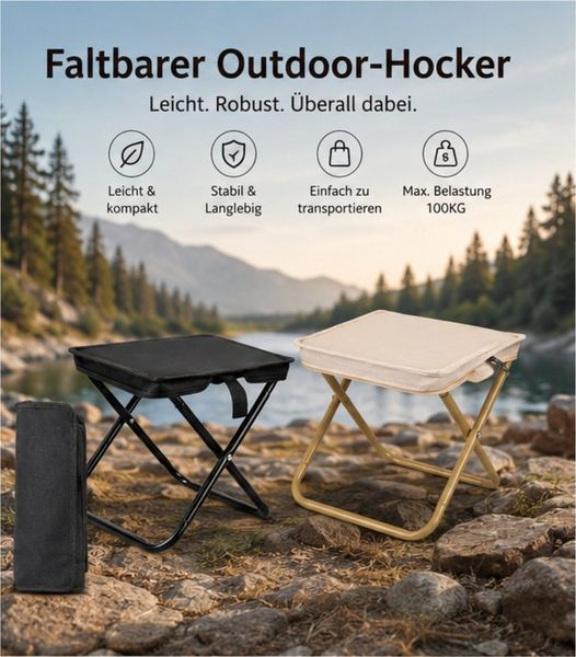 Jumpeak Klappstuhl Klappbarer Hocker, Handtaschen-Design, Tragbar, 100 kg, Outdoor, Gefaltet nur handygroß – ein Finger genügt zum Tragen