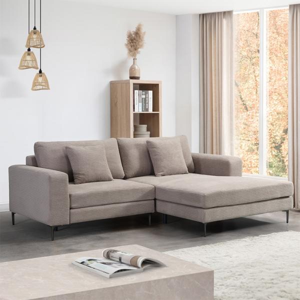 HOME DELUXE Sofa BELLANO - 238x188 cm Cord Beige