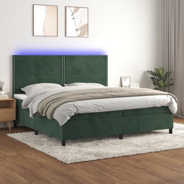 Boxspringbett mit Matratze & LED Samt Dunkelgrün 200 x 200 cm, Härtegrad: H2 [3136086]