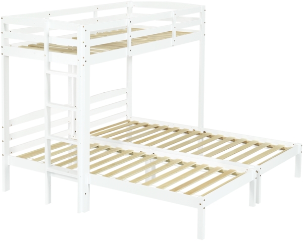 Merax Hochbett Etagenbett Dreierbett 90x200cm, Dreifaches Etagenbett mit Seitenleiter für Kinder und Jugendliche, Weiß Bild 8